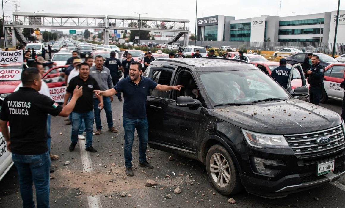Denuncian agresión a familia durante protesta de taxistas en Toluca