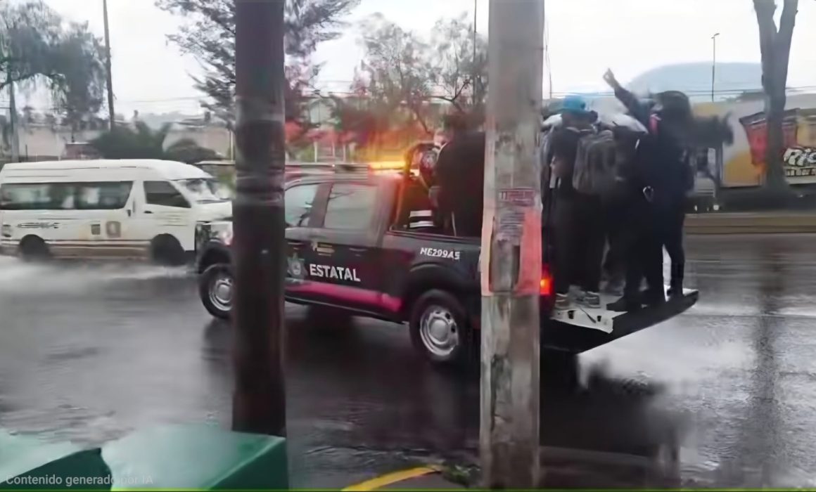 Inundan lluvias avenidas en La Paz policías auxilian a personas varadas