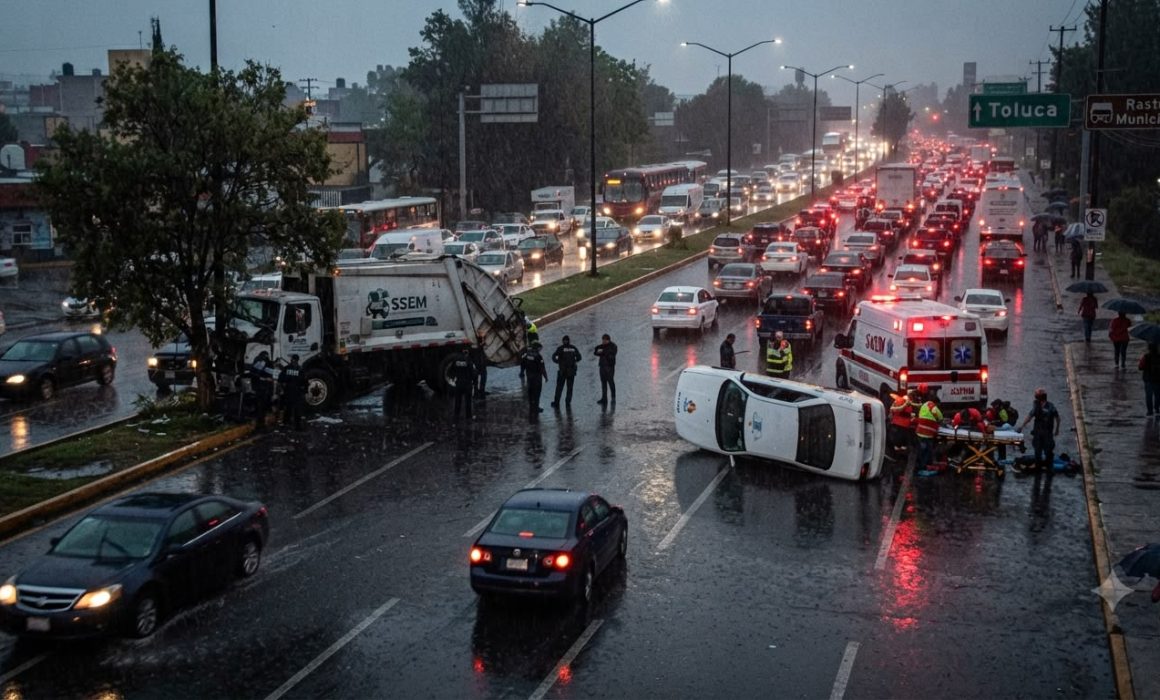 Provoca lluvia dos percances en la López Portillo de Toluca