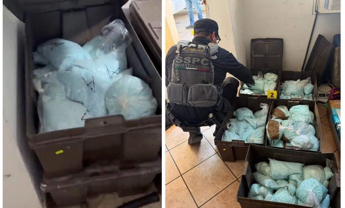 Aseguran 120 kilos de pastillas de fentanilo en predio de Los Rusos
