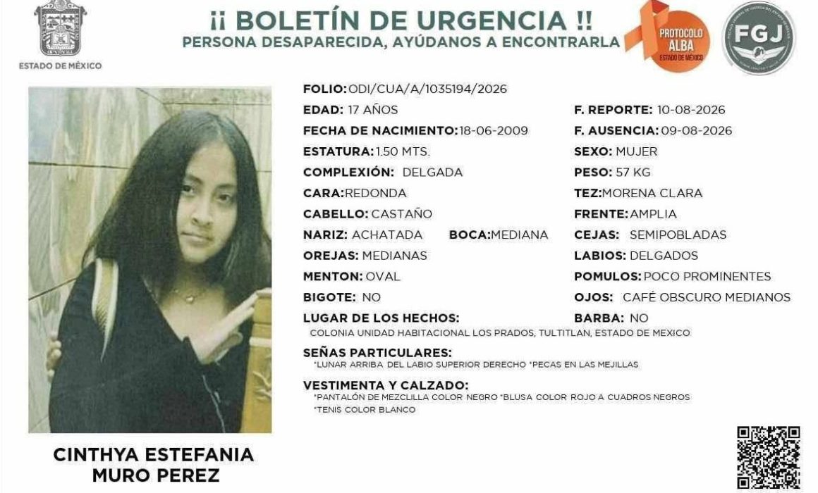 Exigen agilizar búsqueda de Cinthya, joven desaparecida en Tultitlán