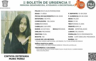 Exigen agilizar búsqueda de Cinthya, joven desaparecida en Tultitlán