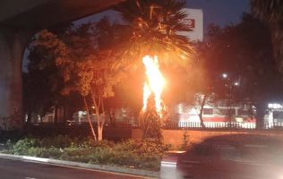 Reportan incendio en camellón de la México-Querétaro
