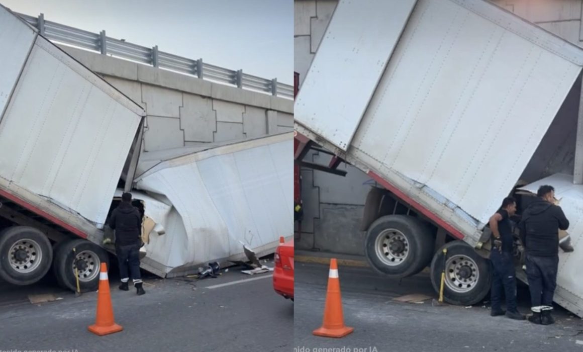 Se rompe caja de tráiler con arena para gato y provoca caos vial en Tecámac