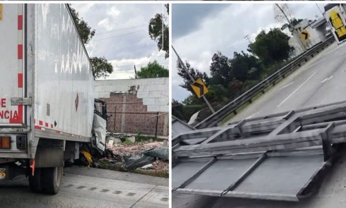 Cierran la México-Qro; camión se incrusta en muro en Huehuetoca