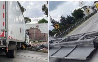 Cierran la México-Qro; camión se incrusta en muro en Huehuetoca