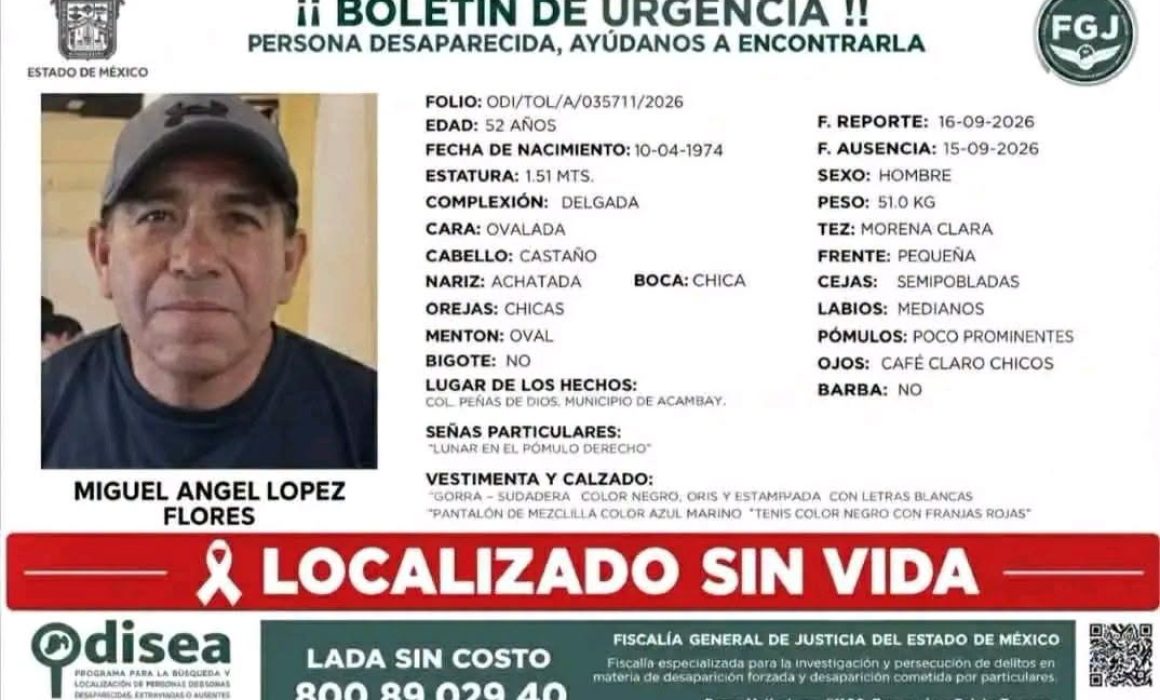 Investigan muerte de comerciante tras desaparecer en Acambay
