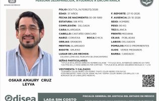 Activa la FGJEM ficha de búsqueda de Oskar Cruz perdido en Zinacantepec