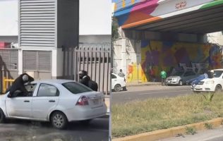 Captan a mujer arrastrando a hombre en cofre de su auto en la Méx-Qro