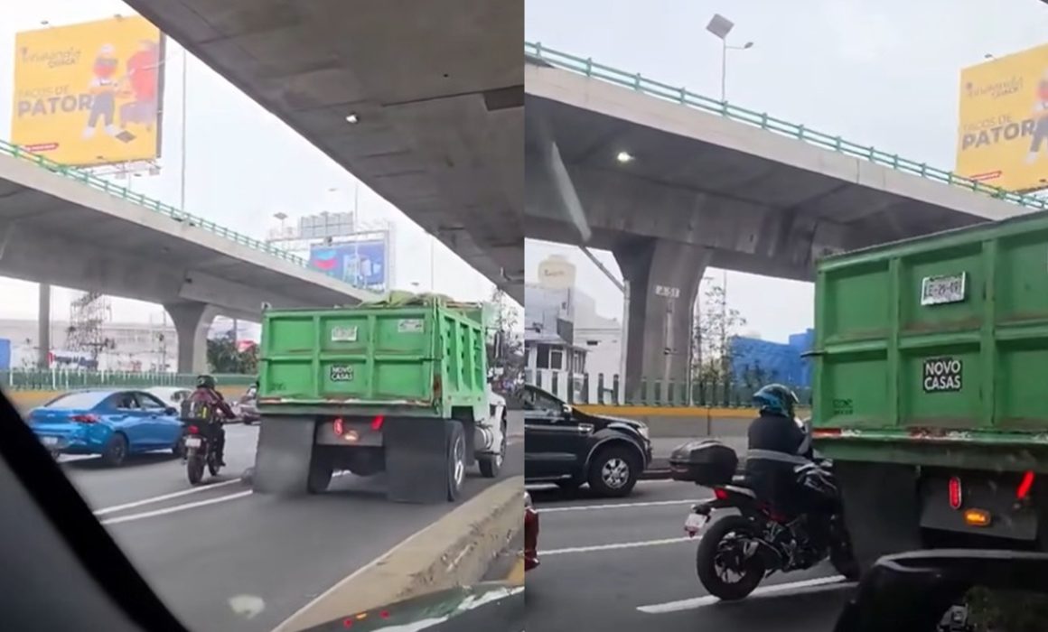 Circula camión en reversa en Naucalpan y policías hacen caso omiso