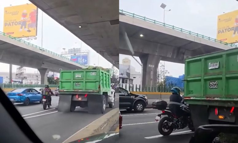 Circula camión en reversa en Naucalpan y policías hacen caso omiso