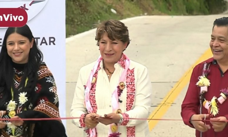 Entrega gobernadora Delfina Gómez nueva carretera en Donato Guerra