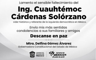 Lamenta Delfina Gómez muerte de Cuauhtémoc Cárdenas y reconoce legado