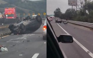 Reportan volcadura y tráfico en la autopista La Venta-Lechería