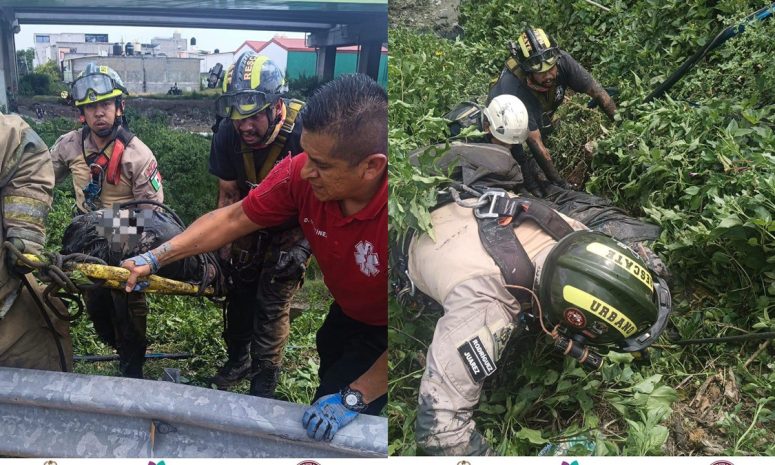Rescatan a hombre de un canal en Ecatepec